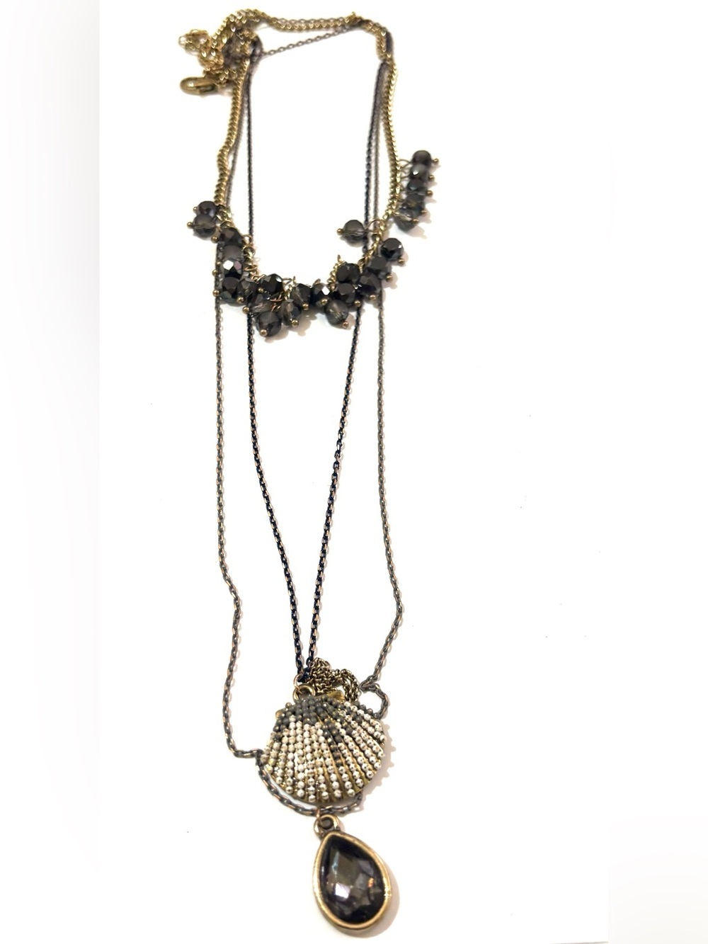 Layered Black Bead and Shell Pendant Necklace - Women Jewelry